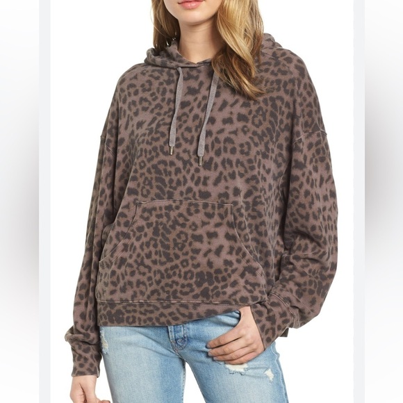 Anthropologie Sundry Leopard Print Cozy Hoodie Sweatshirt Size S Athleisure - Picture 3 of 15